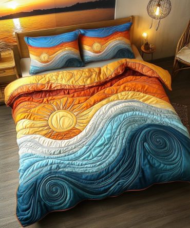 Sunrise And Waves 3-Piece Quilted Bedding Set