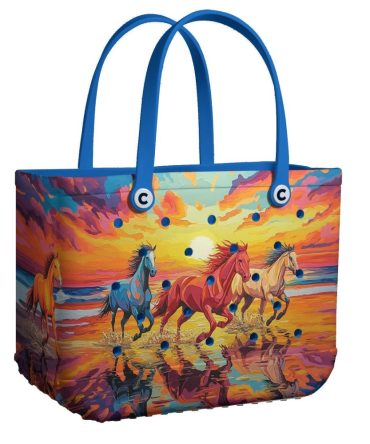 Vibrant Horse Sunset Tote Bag – Colorful Beach & Travel Accessory With Artistic Design