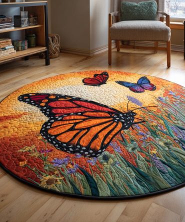 Sunset Butterfly Meadow Quilted Round Mat