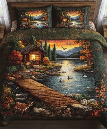 Sunset Cabin Lake 3-Piece Quilted Bedding Set