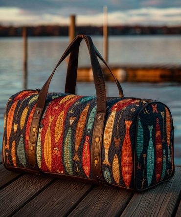 Sunset Cast Quilted Duffle Bag — Quilted Weekend Travel & Gym Duffle, Retro Sunset Gradient Carry-On