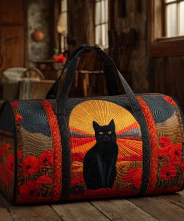 Sunset Cat Quilted Duffle Bag - Stylish Travel Bag for Cat Lovers