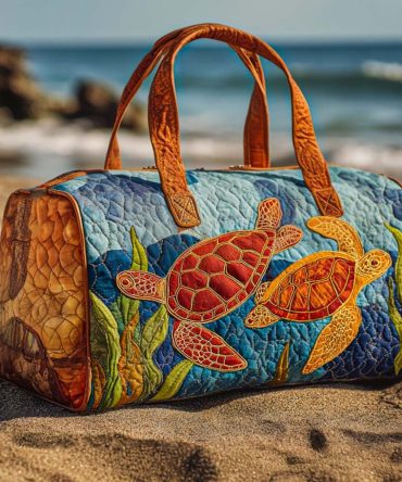 Sunset Journey Quilted Duffle Bag — Retro Sunset Quilted Weekend Travel Bag for Beach, Gym & Carry-On, Boho Coastal Overnight