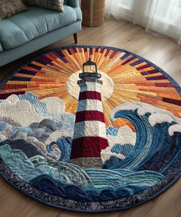 Sunset Lighthouse Quilted Round Mat