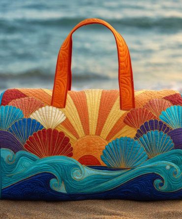 Sunset Seashells Quilted Weekender Duffle Bag - Coastal Beach Travel, Gym & Overnight Carry-On