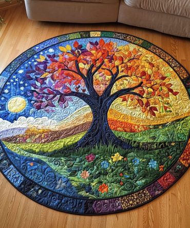 Sunset Seasons Tree Quilted Round Mat