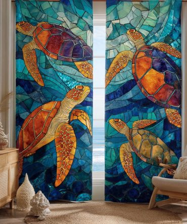 Sunset Turtle Dance Quilted Curtains