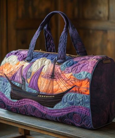 Sunset Voyage Quilted Duffle Bag — Retro Sunset Weekender & Travel Duffle, Quilted Carry-On for Beach Trips