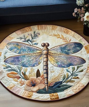 Sunset Wings Dragonfly Quilted Round Mat