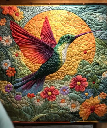 Sunshine Flower Hummingbird Quilted Blanket