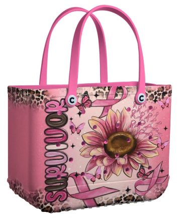 Stylish Pink Floral Tote Bag With Butterfly & Ribbon Design - Perfect For Everyday Use
