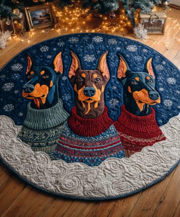 Sweater Doberman Snow Quilted Round Mat