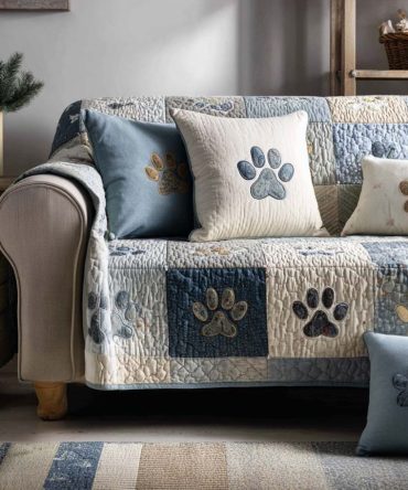 Sweet Paw Prints Quilted Sofa Cover