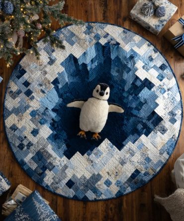 Swimming Penguine Quilted Round Mat