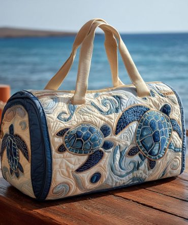 Swirl of Shells Quilted Duffle Bag — Coastal Beach Travel Bag, Gym & Weekend Carry-On with Seashell Print