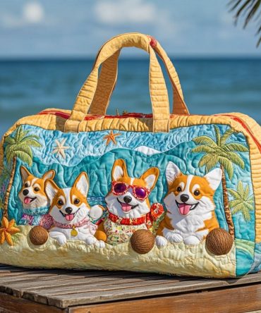 Tail-Wag Magic Quilted Duffle Bag — Cute Dog Paw-Print Weekender Travel Bag for Dog Lovers, Gym & Overnight Carry-On