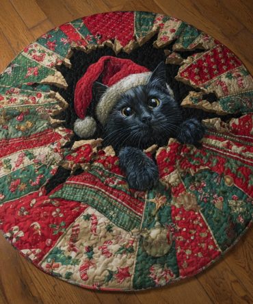 Tearaway Black Cat Quilted Round Mat