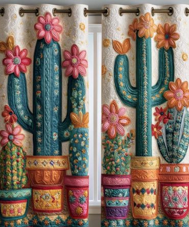 Terracotta Garden Cactus Quilted Curtains
