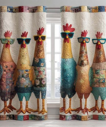 Three Farmyard Hens Quilted Curtains