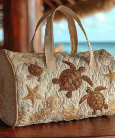Tide Turtle Quilted Duffle Bag - Unique Coastal Travel & Gym Bag, Stylish Ocean-Inspired Design