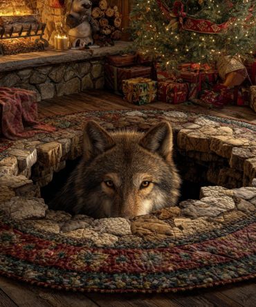 Timber Wolf Eyes Quilted Round Mat