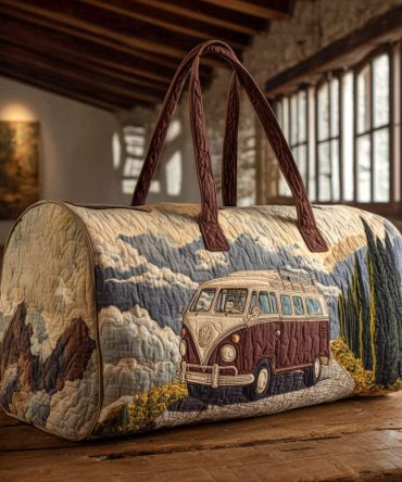 Timeless Drive Quilted Duffle Bag - Vintage Car Travel Duffle, Quilted Weekend Carry-On for Road Trips, Gym & Overnight