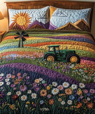 Tractor Windmill 3-Piece Quilted Bedding Set