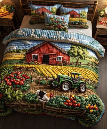 Tractor In Field 3-Piece Quilted Bedding Set