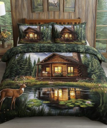 Tranquil Log Cabin 3-Piece Quilted Bedding Set