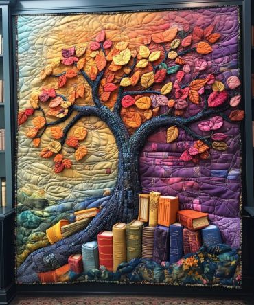 Tree Of Book Quilted Blanket