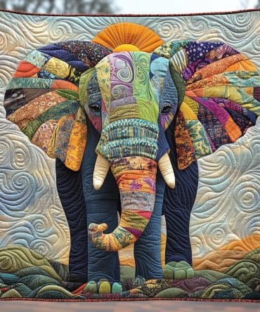 Tribal Elephant Harmony Quilted Blanket