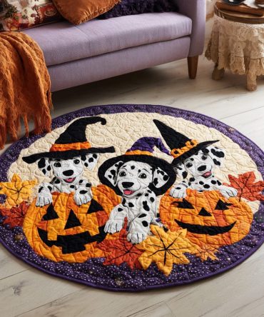 Triple Dalmatian Treat Quilted Round Mat