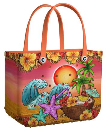 Vibrant Beach-Themed Tote Bag With Tropical Design – Perfect For Summer & Travel