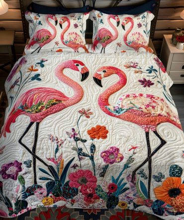 Tropical Escape Flamingo 3-Piece Quilted Bedding Set