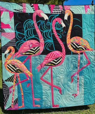 Tropical Flamingo Fantasy Quilted Blanket