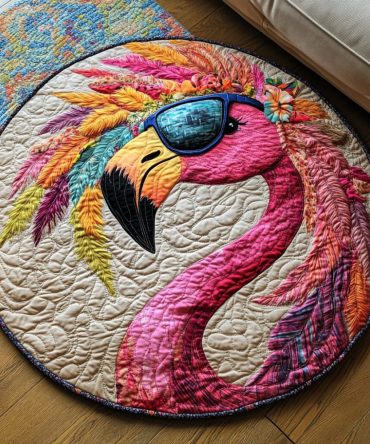 Tropical Flamingos Quilted Round Mat