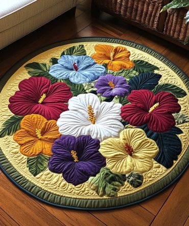 Tropical Hibiscus Dreams Quilted Round Mat