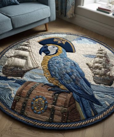 Tropical Pirate Parrot Quilted Round Mat