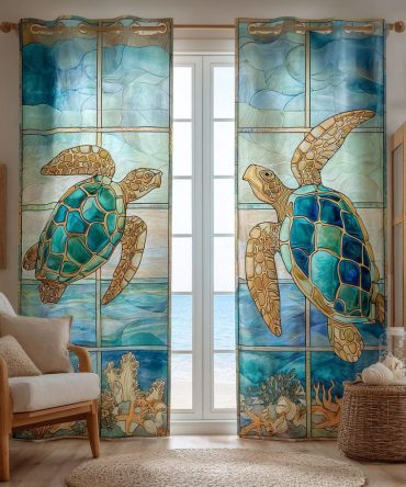 Tropical Turtle Escape Quilted Curtains