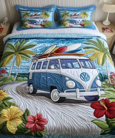Tropical Wave Ride 3-Piece Quilted Bedding Set