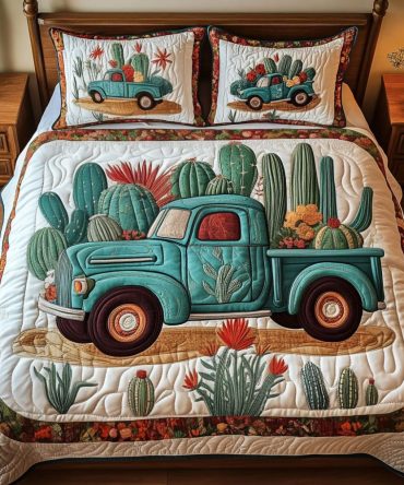 Truck With Cactus 3-Piece Quilted Bedding Set