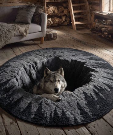 Tundra Wolf Frost Quilted Round Mat