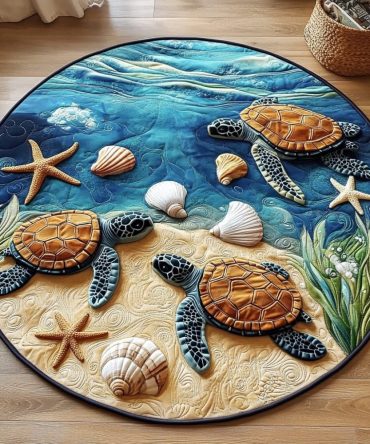 Turtle Coral Garden Quilted Round Mat