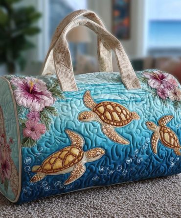 Turtle Dream Quilted Duffle Bag - Unique Travel & Gym Bag with Turtle Design