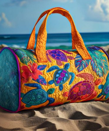 Turtle Fiesta Quilted Duffle Bag - Vibrant Travel Tote for Adventure Lovers