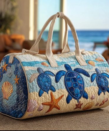Turtle Journey Quilted Duffle Bag - Unique Travel & Gym Bag with Nature-Inspired Design