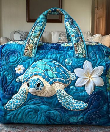 Turtle Journey Quilted Duffle Bag - Unique Travel & Gym Bag with Nature-Inspired Design