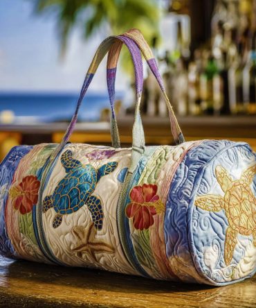 Turtle Journey Quilted Duffle Bag — Tropical Sea Turtle Quilted Travel Duffle for Weekend Getaways, Gym, Carry-On