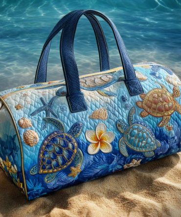 Turtle Paradise Quilted Duffle Bag — Tropical Sea Turtle Weekender Travel & Gym Bag, Quilted Carry-On for Beach Vacations