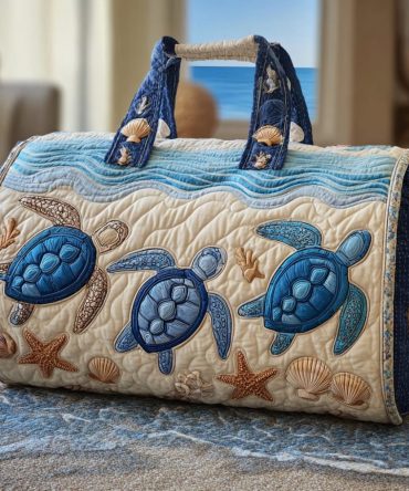 Turtle Path Quilted Duffle Bag - Unique Travel & Gym Bag with Turtle Design
